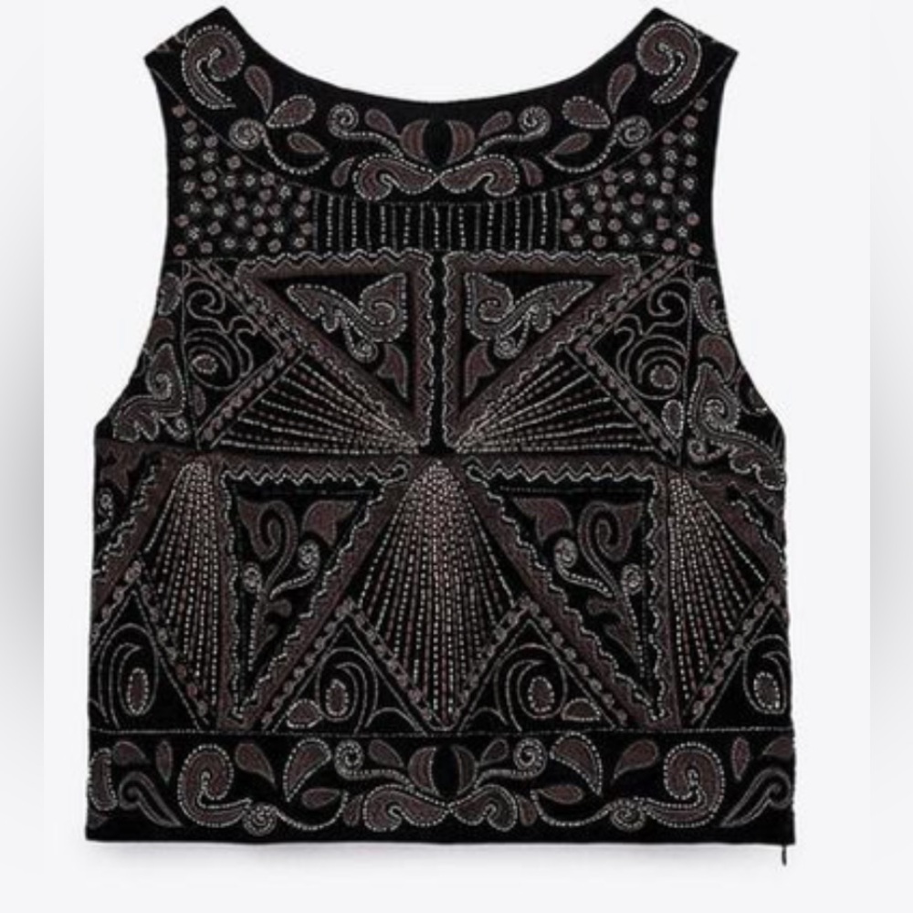 Zara Embroidered Velvet Top